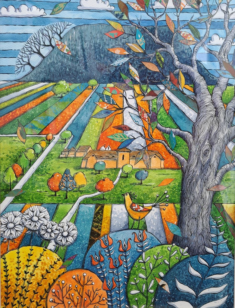 Judit Matthews Denbies Wine Estate Mixed Media 32cm x 42cm.jpg.jpg